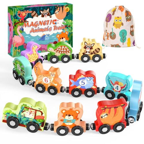 Zeoddler Toys for Toddlers, 11 Magnetic Wooden Animals Train Set, Montessori Toys for Toddlers, Learning Activities, Sensory Activities for Kids, Birthday Gifts for Boys, Girls - style: Forest Animal