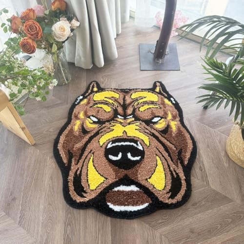 Fierce Dog Head Shaped Cool Gamer Rug, Cartoon Animal Irregular Tufted Rug, Soft Non-Slip Accent Floor Mat for Man Cave, Bedroom & Gaming Room Street Style Decor, 31.5" x 28.7"