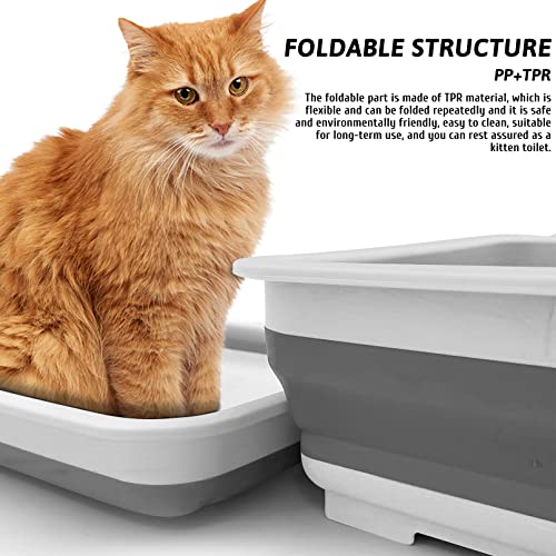 Fhiny Open Cat Litter Box, Kitten Potty Pan Semi-Enclosed Foldable Waterproof Travel Toilet for Indoor Cats Small Pet Kitty Rabbit Supplies Easy to Clean and Assemble 14.6"×10.6" - color: Grey-S