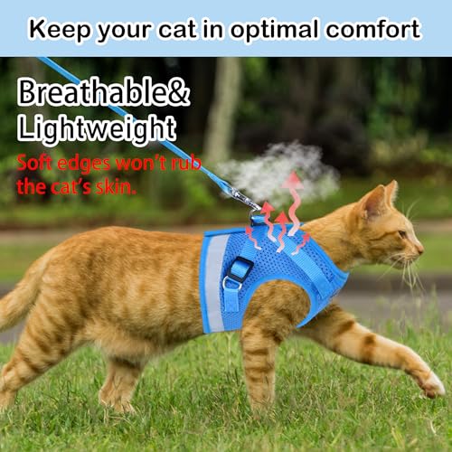 Cat Harnesses and Puppy Harness with Leashes Set, Escape Proof Cat Harness, Adjustable Reflective Soft Mesh Vest Fit Puppy Kitten Rabbit Ferrets's Outdoor Harness - color: SkyBlue, size: S (Chest: 9" - 11")