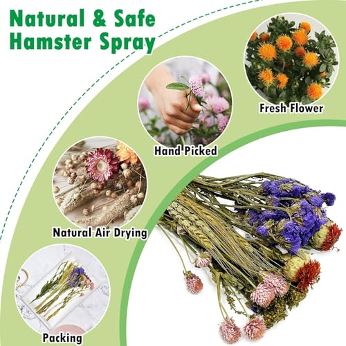 PINVNBY Natural Flower & Herb Hamster Bedding Habitat Decor Grain Guinea Pig Bedding Hamster Sprays Hamster Cage Accessories for Guinea Pig Dwarf Syrian Gerbils Mice Mouse Rat (Flower & Grain Version)