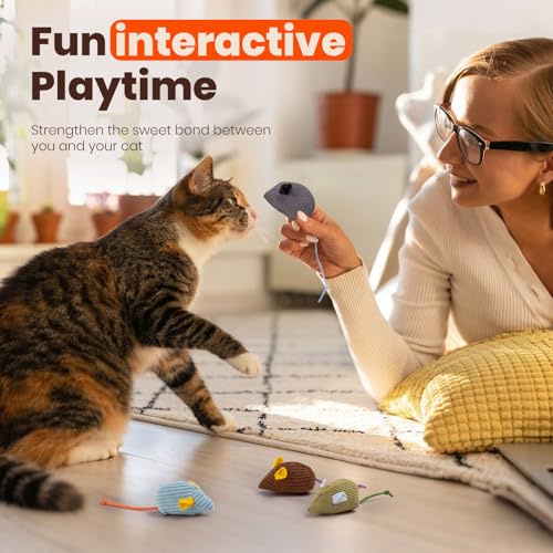 8Pcs Catnip Cat Mice Toys Interactive Mouse Cat Toy for Indoor,Adult & Kitten Cat Toys for Playing, Chewing & Teeth Cleaning
