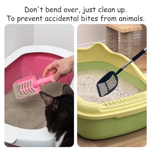 PINVNBY Cat Litter Scooper, Long Handle Litter Sifter Scoop with Litter Scoop Holder Stainless Steel Kitten Scooper Deep Kitty Litter Scooper with Box Metal Detachable Sifting Litter Shovel Set - color: Black
