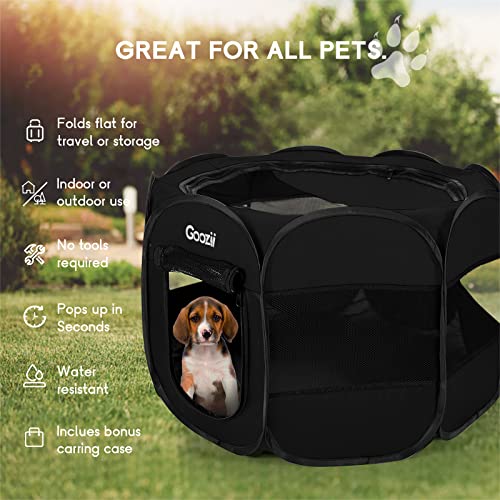 GOOZII Kitten Cat Playpen for Indoor Cats Enclosed, Portable Foldable Pet Dog Playpen Outdoor Play Tents Crate Cage with Zipper Top Cover Door for Puppy Outside Rv Car Camper (Black, Small Size) - color: Black, style: S [29" x 29" x 17"]