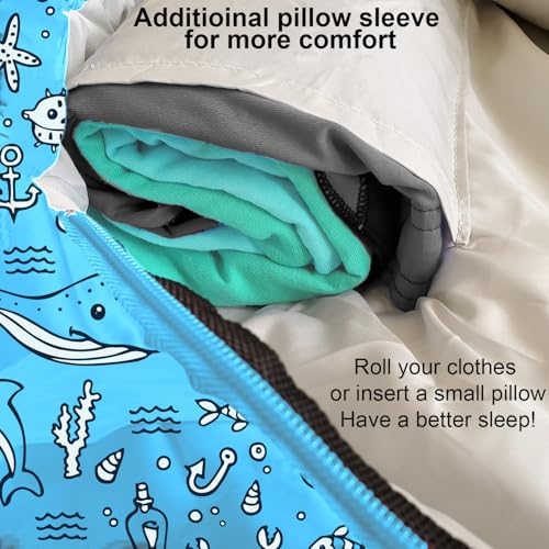 KidzAdventure Mummy Style 32 – 59F Kids Sleeping Bag with Pillow Sleeve, 4 Season, Lightweight and Backpacking Style, Ideal for Camping, Sleepover, Boys, Girls, and Youth - color: Aqua kids up to 4\'3"