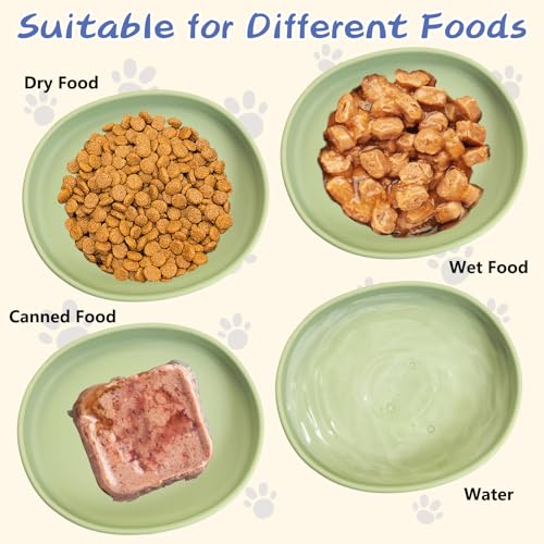 Fhiny 2 PCS Silicone Cat Food Bowls Shallow Dog Bowl 7" Non-Slip Pet Feeding Dishes for Dry and Wet Food Whisker Fatigue Cat Plates for Kitten Puppy and Small Pets(Green) - color: Green