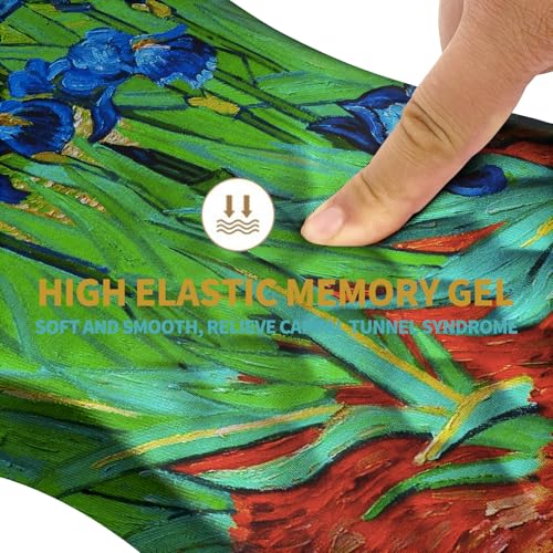 Hokafenle Ergonomic Mouse Pad Wrist Support with Massage Design, Wrist Rest Pain Relief Mousepad with Memory Foam&Non-Slip PU Base, Mouse Pads for Wireless Mouse & Desk(12x8 inch,Vangogh Iris Flower) - color: HK033-Van Gogh Iris Flower