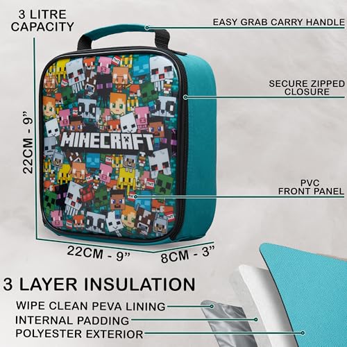 Get Trend Minecraft Kids Insulated Lunch Bag 3Pc Set with Bento Box and 20 fl oz BPA-Free Straw Water Bottle, Lightweight Kids Lunch Box, Gamer Gifts for Boys (Multi Minecraft) - color: Multi Minecraft