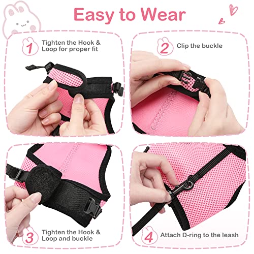 PETTOM Bunny Rabbit Harness with Stretchy Leash Cute Adjustable Buckle Breathable Mesh Vest for Kitten Small Pets Walking (Pink,XS) - color: Pink, size: XS(Chest:7.87-10.6 in)