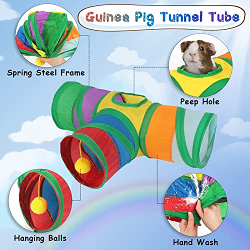 YUEPET Guinea Pig Tunnel, 3-Way Collapsible Play Tunnel with Ball, Rainbow | Guinea Pig Toys, Guinea Pig Play Tubes, Hanging Play Ball, Peekaboo Opening, Folds for Storage, 5.9 in Entrance - color: Rainbow