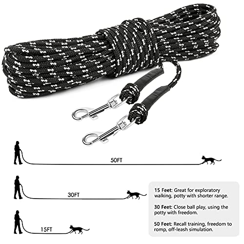 Reflective Cat Long Leash 50 FT, Outdoor Backyard Cat Tie Out Lead, Black | Backyard Play, Reflective Nylon Rope, Dual 360° Swivel Hooks, Lightweight Cat Tie Out,Black L, Small Pets - color: Black, size: 50 FT