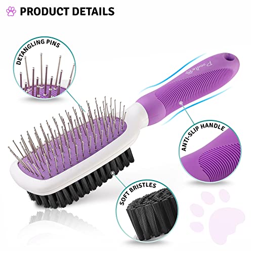 Pet Grooming Brush - Fur Detangling Pins & Coat Smoothing Slicker Bristles, Two-Sided Design for Dogs, Cats & Other Animals