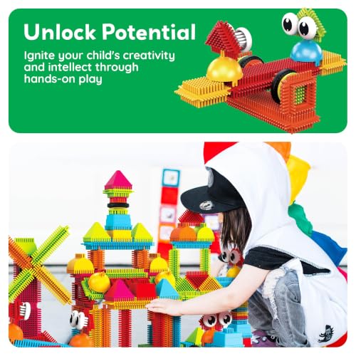 PicassoTiles 120pcs Hedgehog Interlocking Building Blocks Tiles Construction Toy Set Learning Playset STEAM Development Preschool Kindergarten Toy for Kids Age3+ PTB120 | Soft rubbery texture, easy-connect forms, BPA-free & lead-safe material, 20+ 3D desi