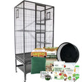 Congo Cage & Starter Package for Sugar Gliders - Includes Durable Cage, Exercise Wheel, Healthy Food Assortment, Water Bottle, Food Dishes & Nest Pouch