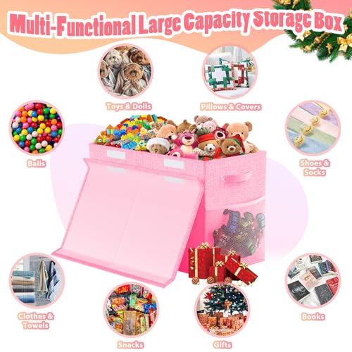 Large Toy Storage Box with Lid & Dividers, Collapsible Kids Toy Chest, Pink | Toy Box for Boys, Girls, Nursery, Bedroom, Living Room, Playroom, 25 x 13 x 16 inches - color: Large Pink