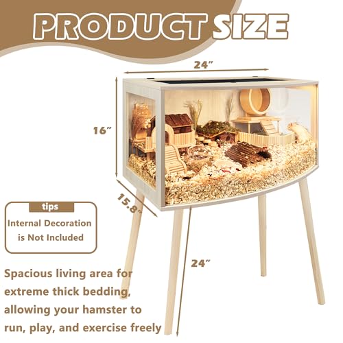 Prolee Hamster Cage with Curved Design,Chew Proof Wooden Hamsters Enclosure with Leg Stand and Openable Top or Gerbils,Hamster Habitat - size: 24.0"L x 16.0"W x 16.0"H