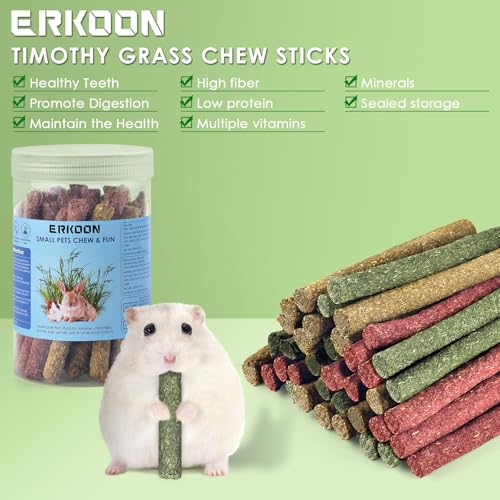 ERKOON 76Pcs Rabbit Chew Toys Timothy Hay Sticks, Guinea Pig Toys for Teeth Natural Molar Sticks Rabbits Treats for Bunnies, Chinchilla, Guinea Pigs, Gerbil, Hamster - size: 10 Ounce (Pack of 2)