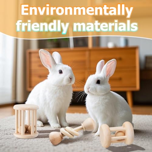 AOWPFVV Wooden Bunny Toys,Safe Rabbit Toys for Guinea Pigs,Small Animals | Teeth Grinding,Enrichment,Boredom Breaker,Chew Toys for Chinchillas,Hamster,Rats Indoor&Outdoor