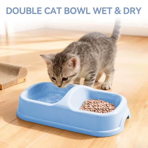 PAWISE Cat Litter Box Set, Small Cat Kitten Starter Kit, Includes Cats Toilet Kitten Litter Pan with Litter Scoop, Double Dish Cat Bowl, Kittens Mouse and Ball Toy - color: Blue