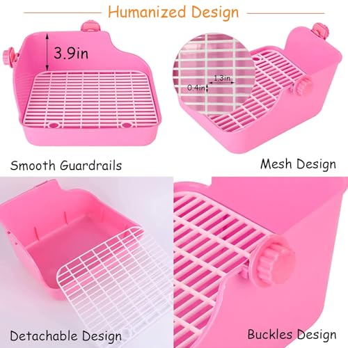 PINVNBY Rabbit Litter Box for Cage Bunny Corner Bedding Box Small Animal Litter Pan Hanging Pet Bowls Cage Potty Trainer Pet Toilet for Rabbit Bunny Guinea Pigs (Pink) - color: Pink, size: S: 11.02 x 8.66 x 5.9 inches (Fixed on both sides)