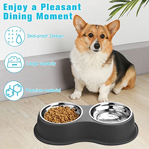Epetslove Stainless Steel Dog Bowls Double Non-Slip Dog Water and Food Bowl | Pet Feeder Bowls, Dog Dishes, Raised Feeding Design, Double Bowls Set, For Puppies, Medium Dogs and Cats, Outdoor / Indoor - color: 1.Black, size: Medium-18oz