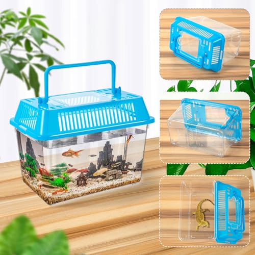 12Pcs Plastic Reptile Terrariums Carrier Cage, Tarantula Enclosure Snake Breeding Box Hatching Container Transparent Fish Tank Turtle Aquarium with Random Color Lid for Shrimp, S(5.9" x 3.5" x 4.3") - size: S