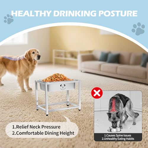 0.85 Gallon Elevated Large Dog Water Bowl, 10.23" Raised Stainless Steel Bowl for Medium Large Breed, Elevated Dog Water Bowl with Full Metal Stand, Easy to Clean and Assemble for Indoor Outdoor - size: 0.85 Gal - Height 10.23"
