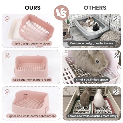 Rabbit Litter Box, Bunny Litter Box, Removable Top and Base, Pink | Removable Top and Bottom, Easy to Assemble and Clean, Suitable for Adult Rabbits, Guinea Pigs and Other Small Pets - color: Pink, size: 14" × 9.5" × 6"
