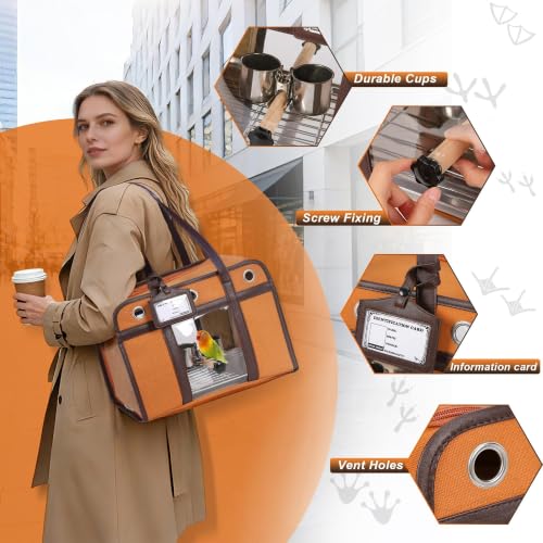Sanmoncare Airline Approved Bird Carrier for Parrots, Travel Bird Cage | Carrier for Cockatiels Conure Small Birds, Portable Pet Carrier Bag with Removable Tray, Breathable Mesh Windows, Dark Orange - color: Dark Orange