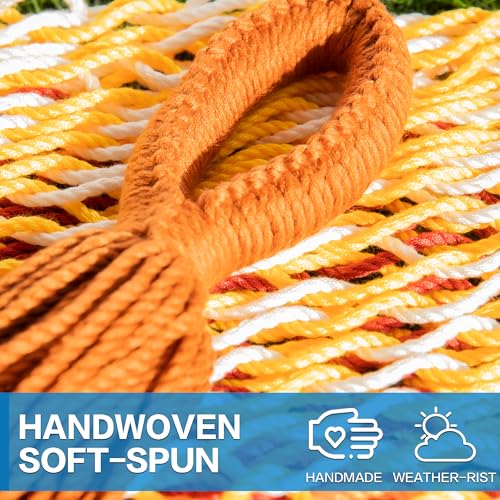 Handwoven Rope Mayan Hammock for Outside, 600 lbs Capacity | 2 Person, Portable Carrying Bag, Easy-Used Tree Straps, Carabiners, Soft Fabric, Patio (Sunset, X-Large) - color: Sunset, size: X-Large