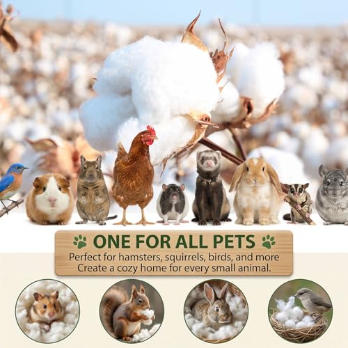 RAINFLOW 5OZ Natural Nesting Material - Cotton Hamster Bedding | Animal Nest Bedding for Small Pets, Wild Birds, Rabbits, Sugar Gliders, Squirrels, Hamsters Cozy Nesting Fiber Supplies