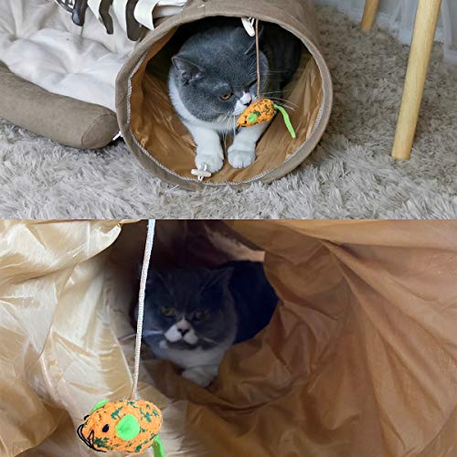 LEFTSTARER 2-in-1 Collapsible Cat Tunnel for Indoor Bed and Hideout - Pet Dog Rabbit Bunny Ferret Tunnel Tubes Toys with Removable Washable Mat, Tower Wheel Stuff - color: 2.Coffee