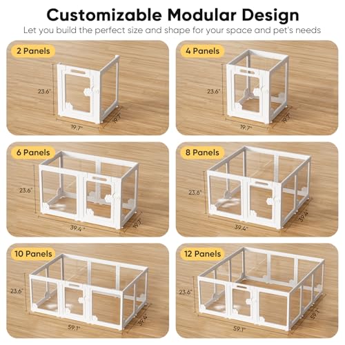 24“ Acrylic Clear Dog Play Pen Indoors 10 Panels, Puppy Playpen with Door for Small Dogs Puppies, Transparent Plastic Pet Playpen Cage Fence Crate Kennel for Cat Kitten Rabbit Bunny Ferret etc | 360° Visibility, Modern Look, Easy Wipe-Clean Surface, Scrat