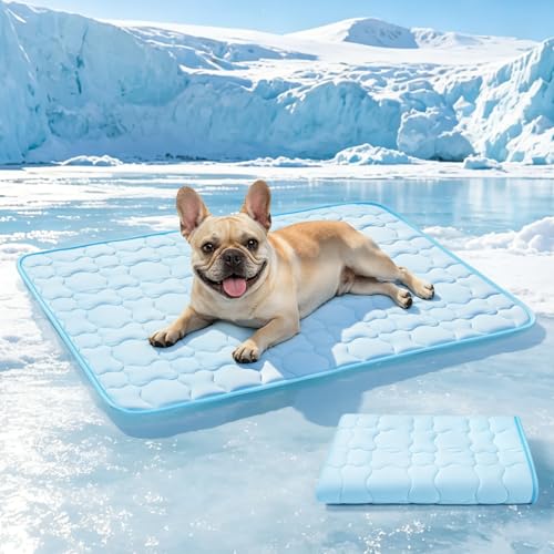 Mora Pets Dog Cooling Mat Pet Cooling Pad for Dogs & Cats Q-Max>0.5, Breathable Washable Self Cool Dog Mat for Indoor Floors, Crate, Sofa & Outdoor Use, Non Gel Summer Ice Silk Cold Pad Medium 36x27 - color: Light Blue, size: 36-Inch (Medium)