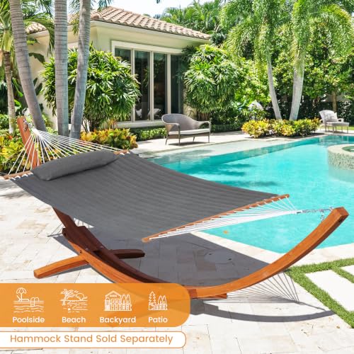 Lazy Daze 12 FT Sunbrella Quilted Hammock, Non-Fading Double Hammock | 2 Person Hammock with Pillow, Straps, Carabiners , All Weather Fade Resistant for Outside, Cast Slate - color: Cast Slate