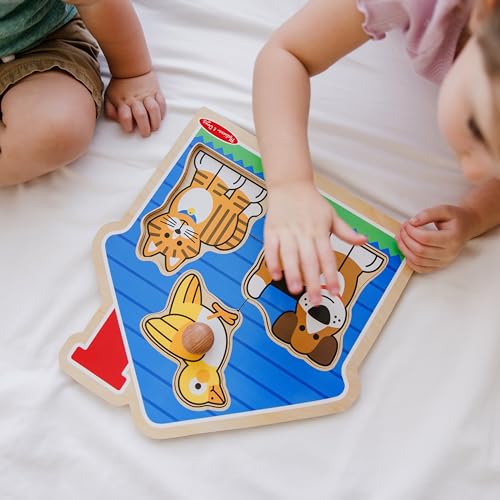 Melissa & Doug Pet Animals Jumbo Knob Puzzle, Wooden Peg Puzzle for Toddlers, Educational Toy for Shape Recognition and Fine Motor Skills, Ages 1+ - size: Small, style: Pets
