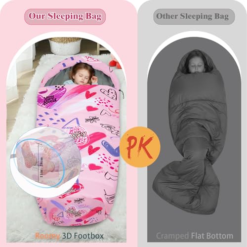 Kids Sleeping Bag for Girls, Portable 3 Season Sleeping Bag | Sleeping bag for girls youth, ideal for sleepovers, travel and camping. Includes a carry bag and is machine washable.