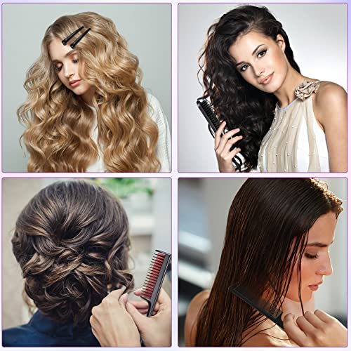 8 Pcs Hair Styling Set for Women, Girls, and Stylists: Teasing Brush, Edge Brush, Triple Comb, Rat Tail Comb with Clips (Black) - color: Black
