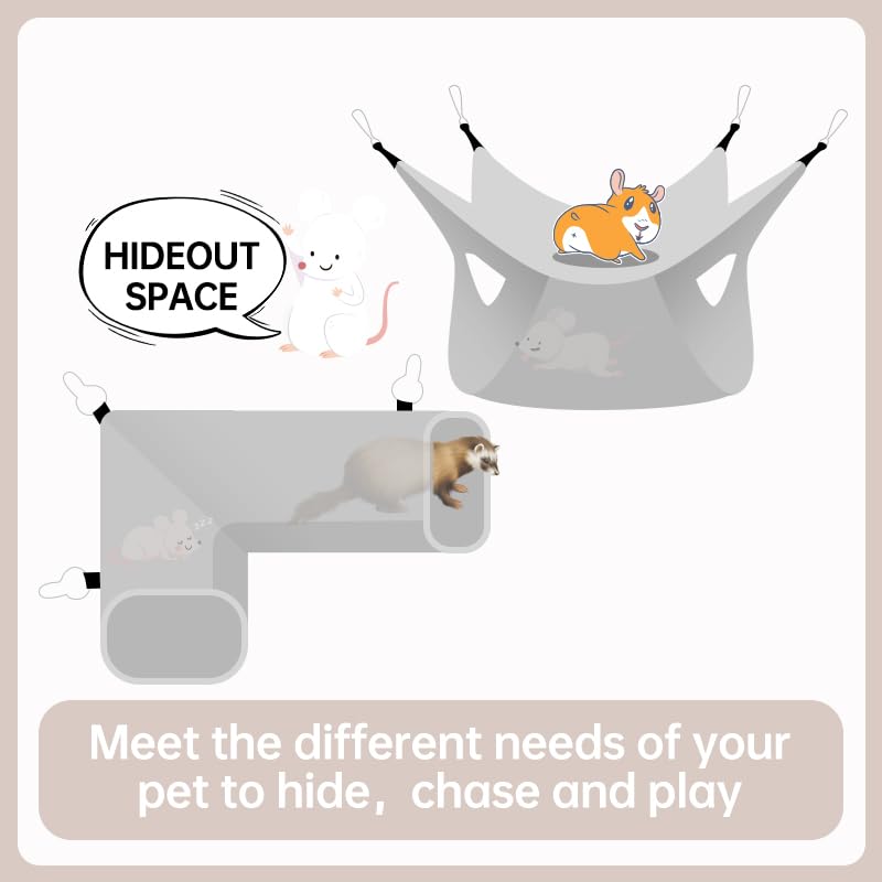 Guinea Pig Rat Tunnel Ferret Hammock, Small Animal Corner Tunnel & Tubes & Bed for Hedgehog Piggy Chinchilla Hideout Toys and Cage Accessories (3.Hammock&Tunnel, Pink cat) - color: 4.Hammock&Tunnel-Pink cat