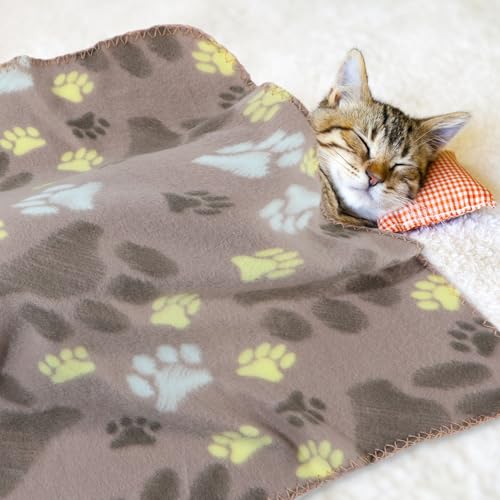 Tatuo 10 Pieces Pet Blankets with Paw Print Dog Cat Fleece Blankets Soft Warm Sleep Mat Pad Bed Cover for Kitten Puppy and Other Small Animals, 24 x 28 Inch(Cute Color) - color: Cute Color