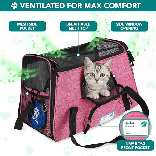 PetAmi Airline Approved Pet Carrier for Cats Small Dogs, Large Heather Pink | Soft Sided TSA Travel Bag, Sherpa Bed, Breathable Mesh Ventilation, Collapsible Bowl, Fits Under Seat, Up to 18 lbs - color: Heather Pink, size: Large - 19.5"L x 10.2"W x 12"H