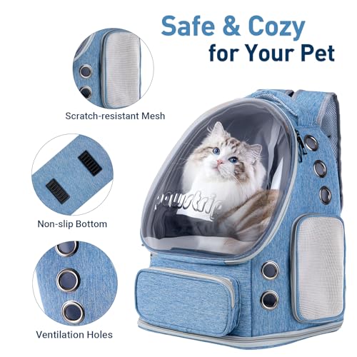 Cat Backpack Carrier with Large Space Bubble Window, Airline Approved Breathable Pet Carrier for Small Dogs Cats up to 15lbs, Foldable for Travel Hiking & Outdoor Use - color: Blue