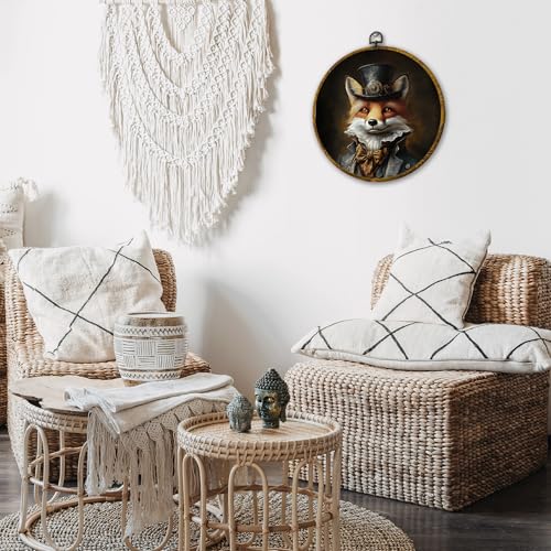 shiviody Vintage Whimsical Hedgehog Canvas Wall Art Decor, Rustic Moody Cottagecore Jungle Wild Animal Hedgehog Round Hanging Frame Prints Decorations for Home Bedroom Living Room 10"x10" - color: Animals-22