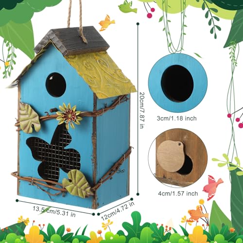DoubleFill 2 Pcs Birdhouses for Outdoor Hanging Yard Outside Wooden Birdhouse Hand Painted Bird Box for Bird Lovers Bluebird Tree Garden Decor Decorative Birdhouse(Blue,Light Green,Iron Roof) - color: Blue,Light Green, size: Iron Roof