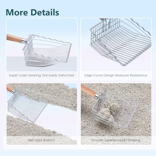 Cat Litter Scoop, Metal Scooper for Litter Box, 9.8" Long Handle | Premium Kitty Shovel with Hook and Hole, for Easy Cleaning, Durable, Odor-Free for Litter Box, for Cat Litter Box Cleaning - size: 9.8"Handle