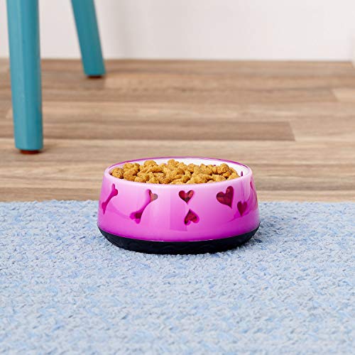 Dogit Non-Skid Dog Food and Water Bowl, Pink | BPA-Free Dish with Cute Hearts and Bones Design, Dishwasher Safe Pet Bowl, 4.9” Diameter, 10.1 fl. oz. Capacity - color: Pink