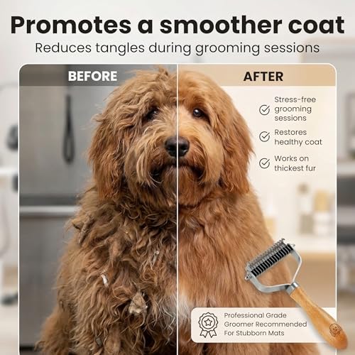 Dematting Comb for Dogs, Undercoat Rake Grooming Tool For Matted Pet Hair | Best Dematting Brush For Doodles & Poodles, Detangling De Matted Hair, Tool For Removing Shedding Fur, Cat Deshedder Brushes - size: Dematting Comb Standard