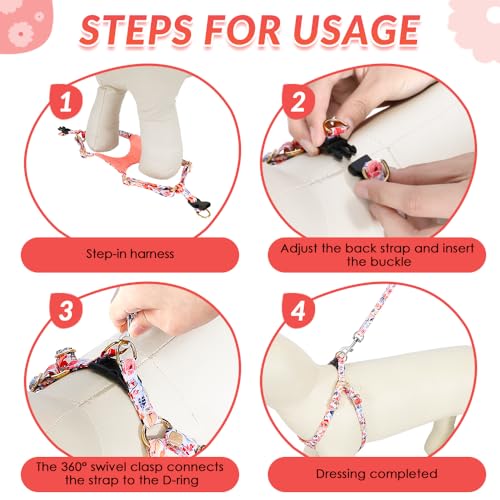 Lukovee Puppy Harness and Leash Set, No Pull, Lightweight Step in Vest | Adjustable, Soft Suede Vest, Easy Put on and off Pet Harness with Snap Buckle & 51in Leash for Small Medium Dogs (Flower, S) - color: Flower, size: Small ( 9-17.5lb )
