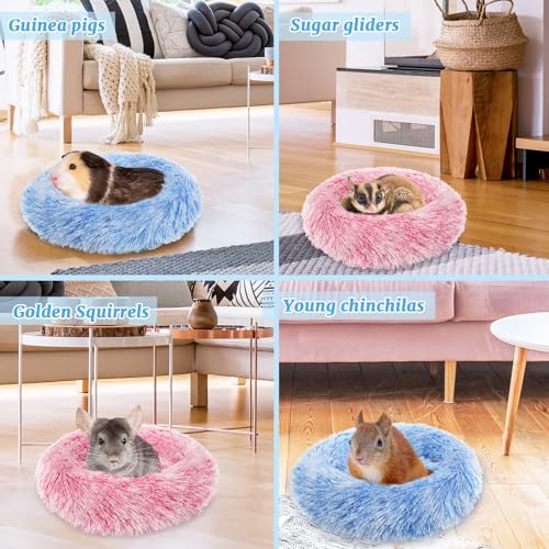PETKNOWS 2 Pack Guinea Pig Beds Warm Winter Hamster Small Animal Bed | Thickened Plush and PP Cotton Fabric, Guinea Pig and Hamster Bed, Keeping Warm and Safe, 30cm Size with Inner Cushion - color: Pink and Blue