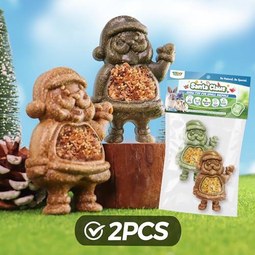 TEEWY Santa Claus Guinea Pig Toys, Natural Vegetables, Fruits and Timothy, Christmas Hamster Chew Toys for Teeth, Guinea Pig Toys Enrichment, Small Animal Chew Toys for Chinchilla, Rat, Gerbil, 2PCS - style: Santa Claus